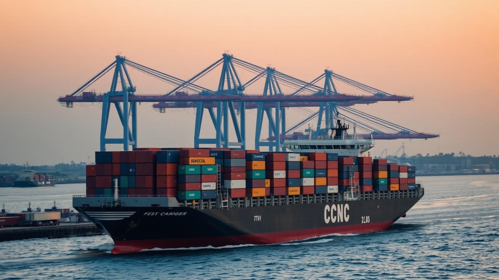 Container ship departing an Indian port